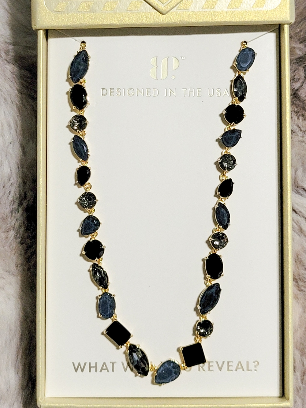 Gold-Tone Necklace with Gray and Black Stones